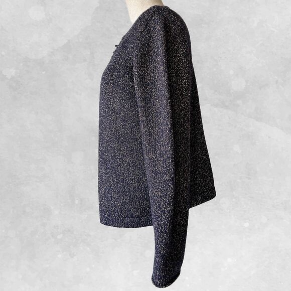 Eileen Fisher Marled Open Front Fringe Cardigan Sweater - Women's Size Petite M - Picture 4 of 7